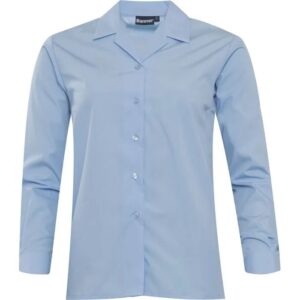Girls Blue Long Sleeve Blouse with Rever Collar (2pk)