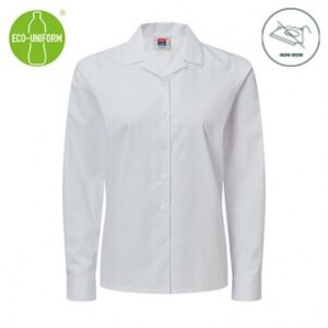 Girls White Long Sleeve Blouse with Rever Collar (2pk)